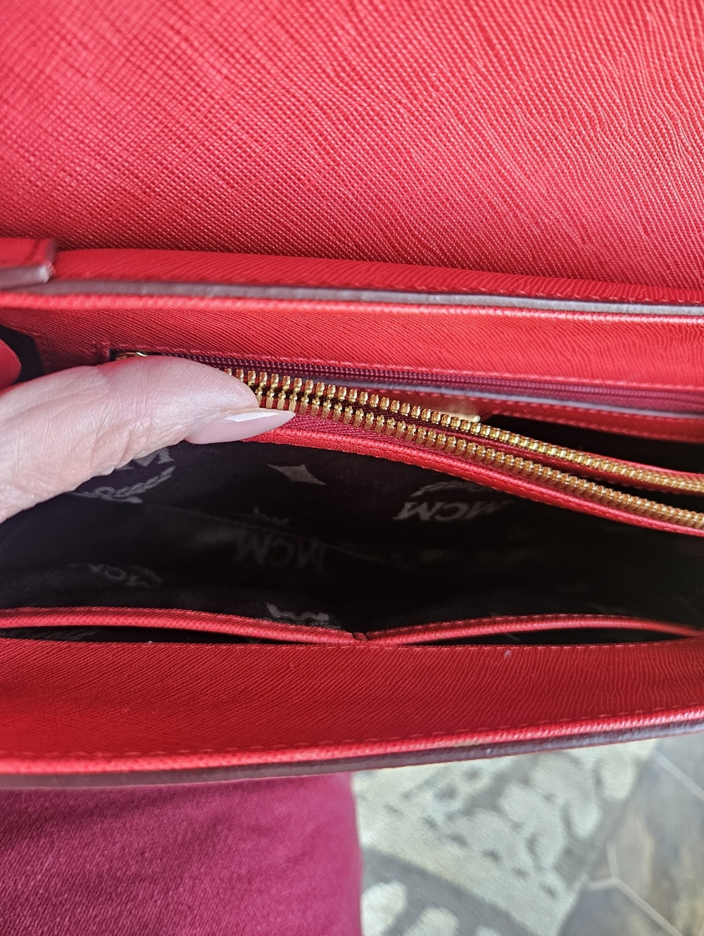 MCM Red Saffiano Leather Shoulder Crossbody Bag - Picture 3 of 10